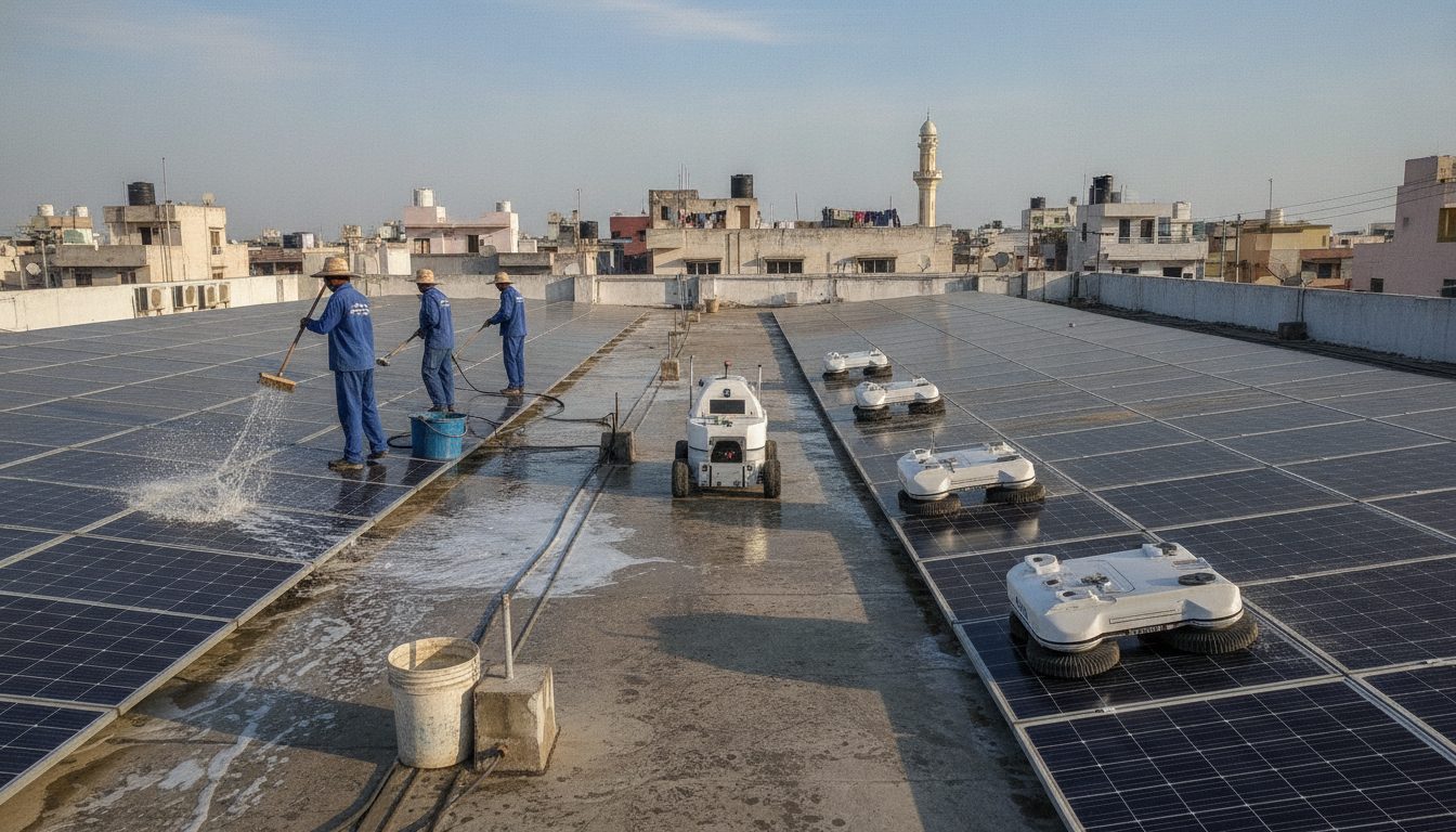 Automated Dry Cleaning Robotics vs. Manual Washing for Large Rooftop Solar Plants (2026)